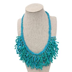 Seed Bead Statement Necklace Blue Green Seaweed